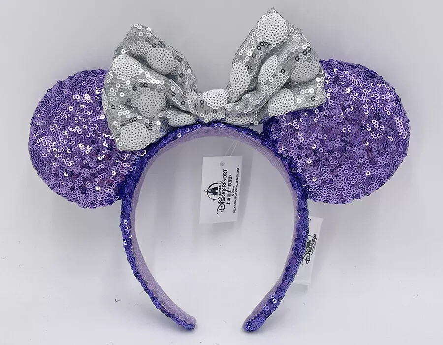 Disney Parks Shanghai Resort Minnie Mouse Ears Purple Sequin Metallic Bow NWT Authentic Disney Resort Minnie Ears Purple Sequins Potion  main image 3