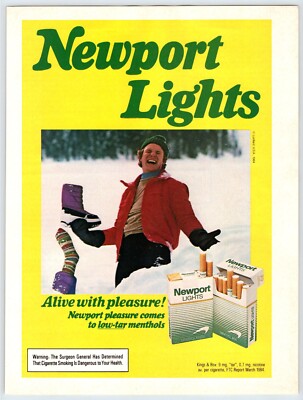 newport cigarettes font 1984 YOUNG MAN WINTER FUN NEWPORT CIGARETTES Vtg 8