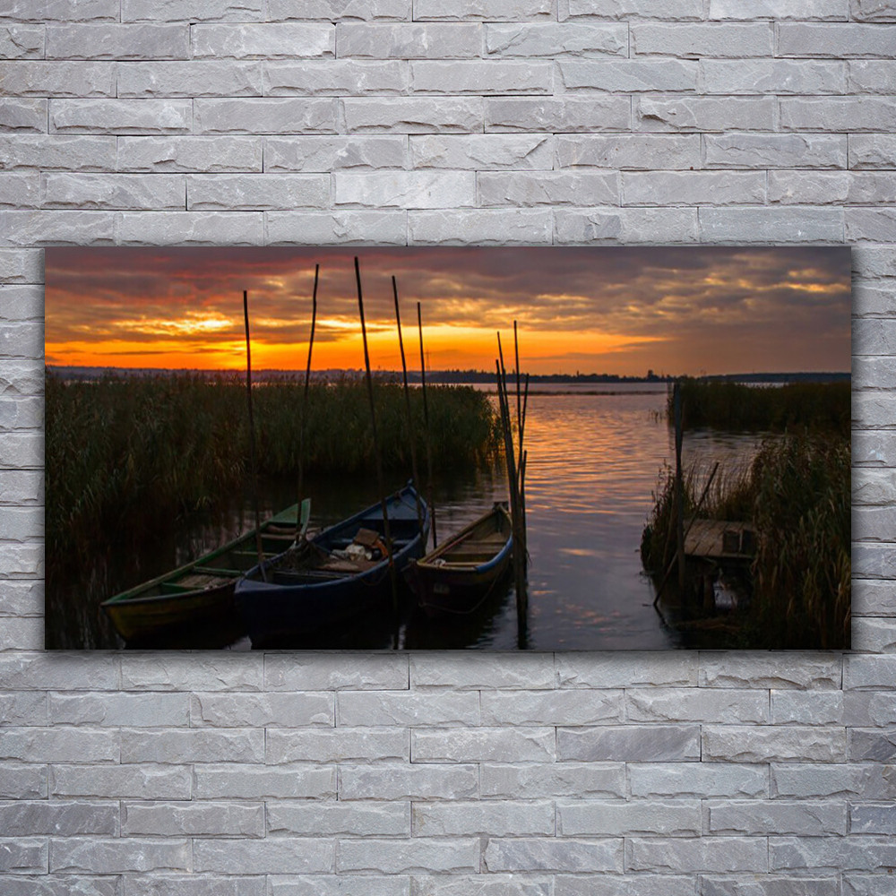 Tableau image impression 120x60 paysage bateaux herbe mer déco murale
