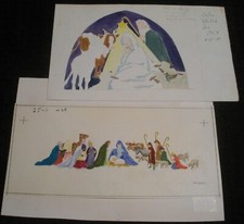 RELIGIOUS Nativity w/ Animals Shepherds 2pcs 9x6 Greeting Card Art 15H 2511