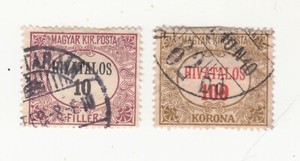 Hungary 1921-1923. Hivatalos Official stamps. 10f and 100k. Sc# 01 and 014. Used