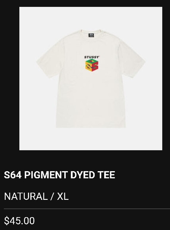 ★人気★【STUSSY】★S64 PIGMENT DYED TEE★NATURAL★ STUSSY S64 / N64 Pigment Dyed T Shirt Tee Natural XL XLarge