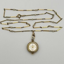 Vintage BUCHERER Pendant Necklace Watch Swiss Mechanical, Floral Back w/ Chain