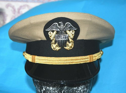 US NAVY OFFICERS KHAKI VISOR CAP 