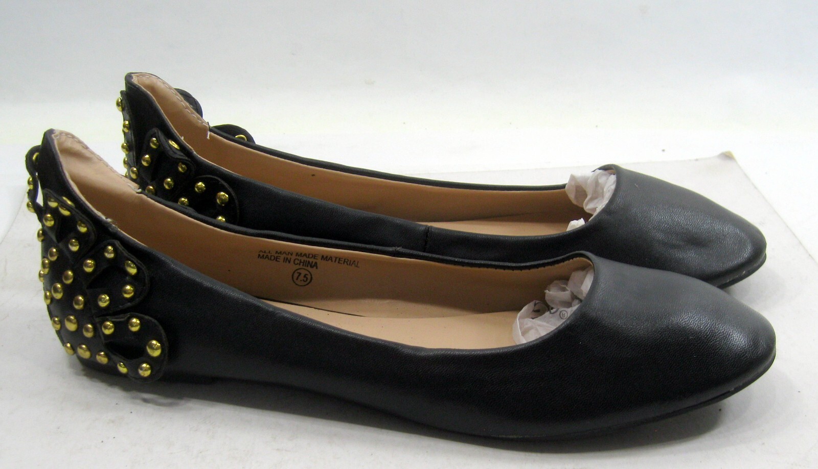 PANTOFOLA D’ORO Ballerine donna nere ORO BORCHIE punta tonda piatta misura 7 5