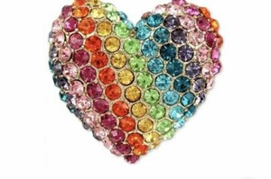 NWT Betsey Johnson Rainbow Collection "Love Me" Pave Heart Pendant Necklace 
