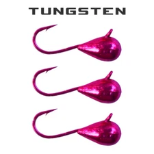 3 Pack - Tungsten Ice Fishing Jigs - METALLIC PINK (6 Size Variations)