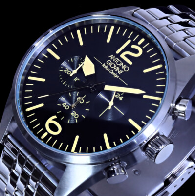 Giovine Herren Armband Männer Uhr Anthrazit Gelb Silber Farben Chronograph 