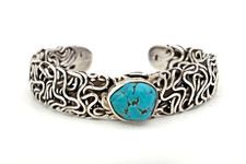 Mens Tribal Turquoise Gemstone Cuff Sterling Silver 925 Southwestern Bracelet