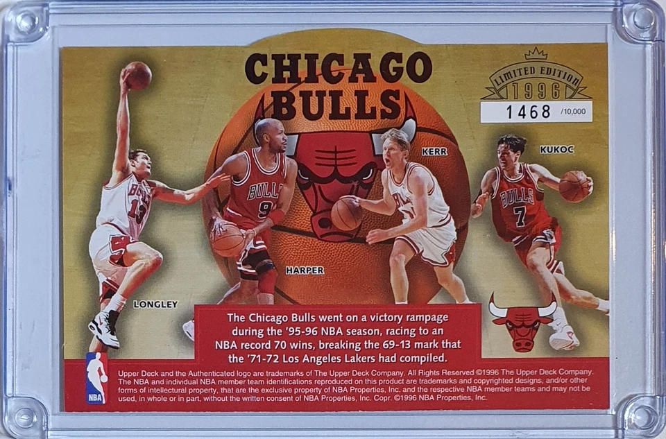 Chicago Bulls 1996 Upper Deck/10000 troquelado 70 victorias - Jordan Pippen Rodman Foto 3 de 3