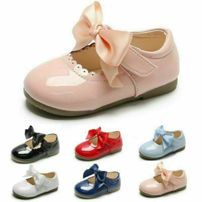 BABY GIRLS SPANISH BOW SHOES MARY JANE WEDDING PARTY PATENT CHILDREN FLAT SHOES