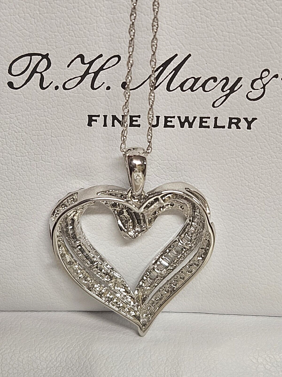 10K White Gold Necklace Macys Diamond Heart Pendant 18 Inch