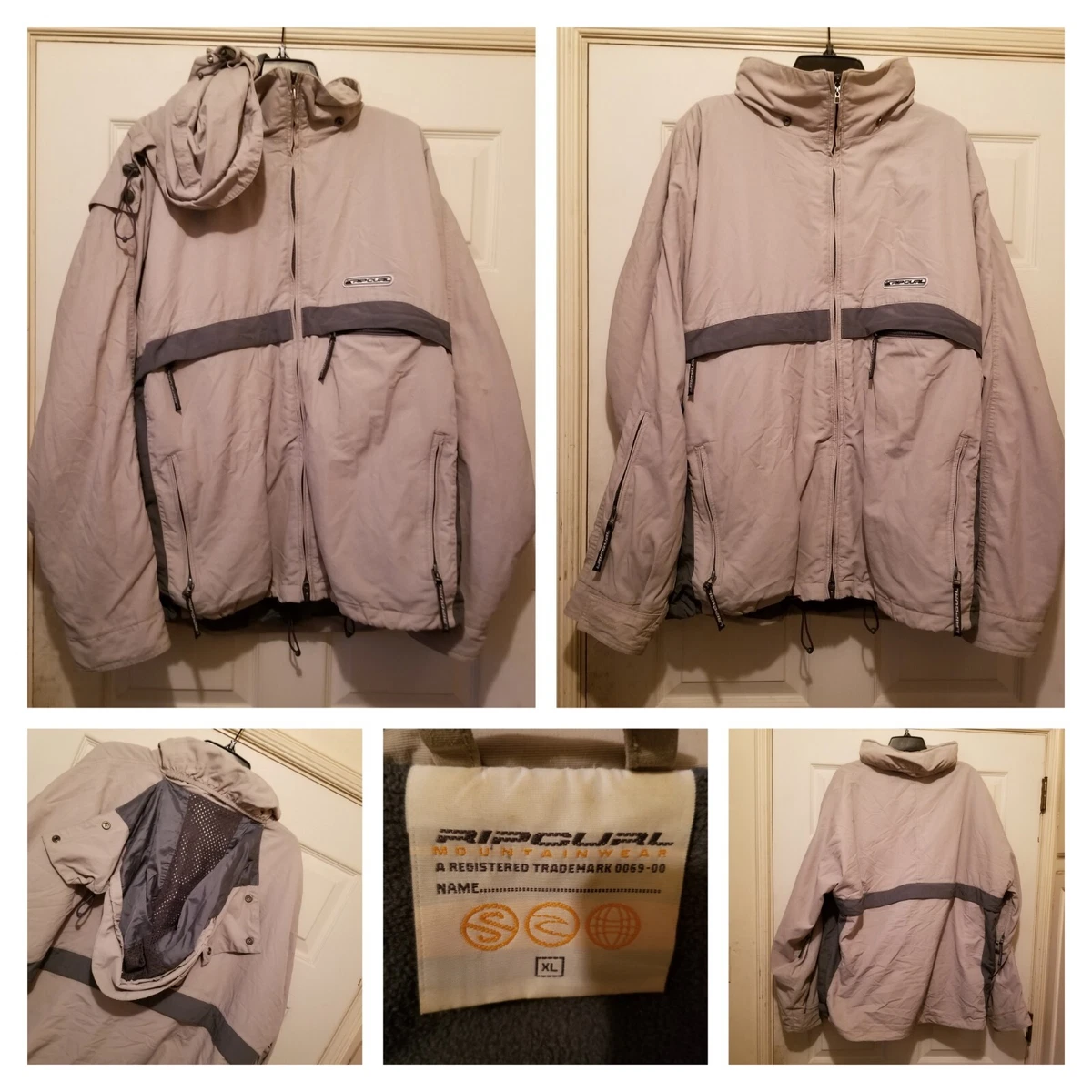 Rip Curl Jacket Mens XL Brown Gray Ski Snowboard Hooded Wintee Mountain Wear EUC