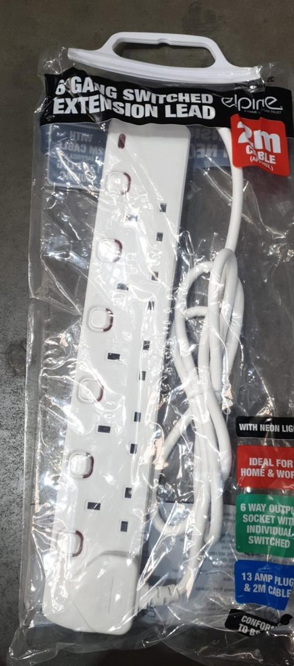 6 WAY GANG EXTENSION LEAD CABLE INDIVIDUALLY SWITCHED EXTENTION 6 ...