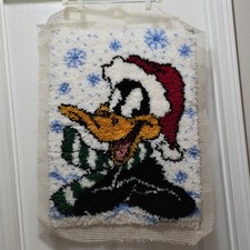 Vintage 90s Looney Tunes Latch Hook Rug Daffy Duck Christmas 26.5 X 21 Finished