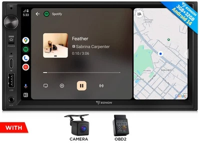EONON CAM+OBD+ UX7 Double DIN 7" IPS Android 14 Car Stereo Radio GPS CarPlay WiFi RDS