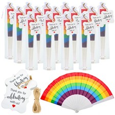 24 Sets Rainbow Folding Fans Bulk LGBT Pride Handheld Foldable Gay Plastic Ra...