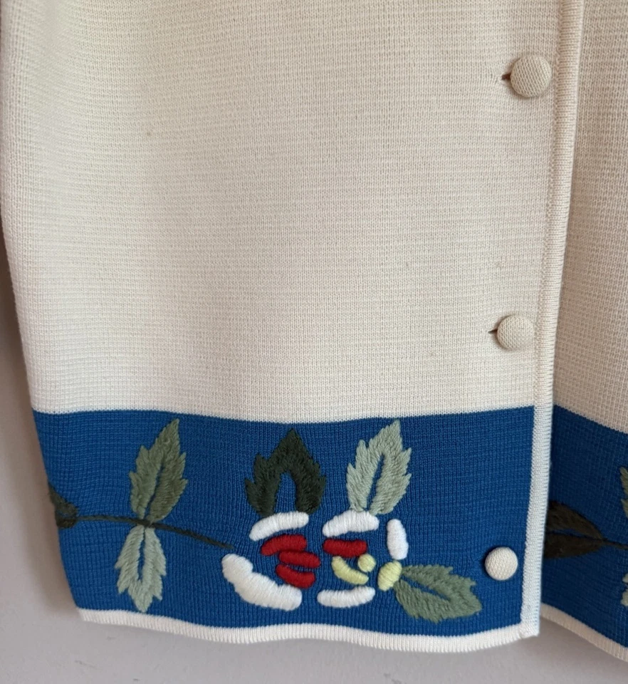 Cárdigan de Lana Vintage Suéter Tejido Bordado Años 50 60 Mujer Talla Pequeña 34 Foto 3 de 4