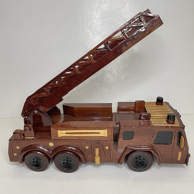 Vintage Wood Fire Truck ladder Tower Engine Mahogany Desktop Model