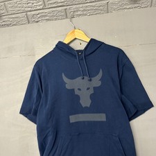 Under Armour Project Rock Short Sleeve Hoodie Navy Blue Men's XL Bull Logo