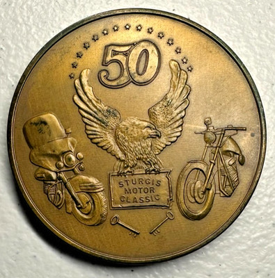 Vtg STURGIS 50TH MOTORCYCLE CLASSIC TOKEN COIN 1940-1990 BLACK HILLS S.D. RALLY