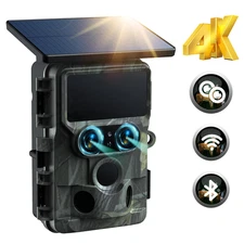 Solar WiFi 4K 60MP Trail Camera Dual Lens Game Wildlife Starlight Night Vision