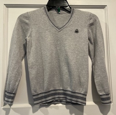 United Colors of Benetton Boys Gray 100%  Cotton Pullover Sweater L 8/9 Age 