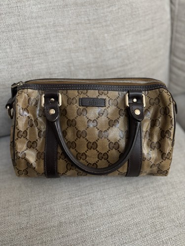 GUCCI GG Crystal  Brown Gold Handbag Mini Boston Bag 207297 Used