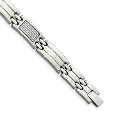Men's 10mm Stainless Steel Gray Carbon Fiber Link Bracelet, 8.5 Inch