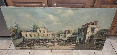 Large Vintage Anthony D'EVITY Studio D'ARTE Italia Oil Painting Market Scene !