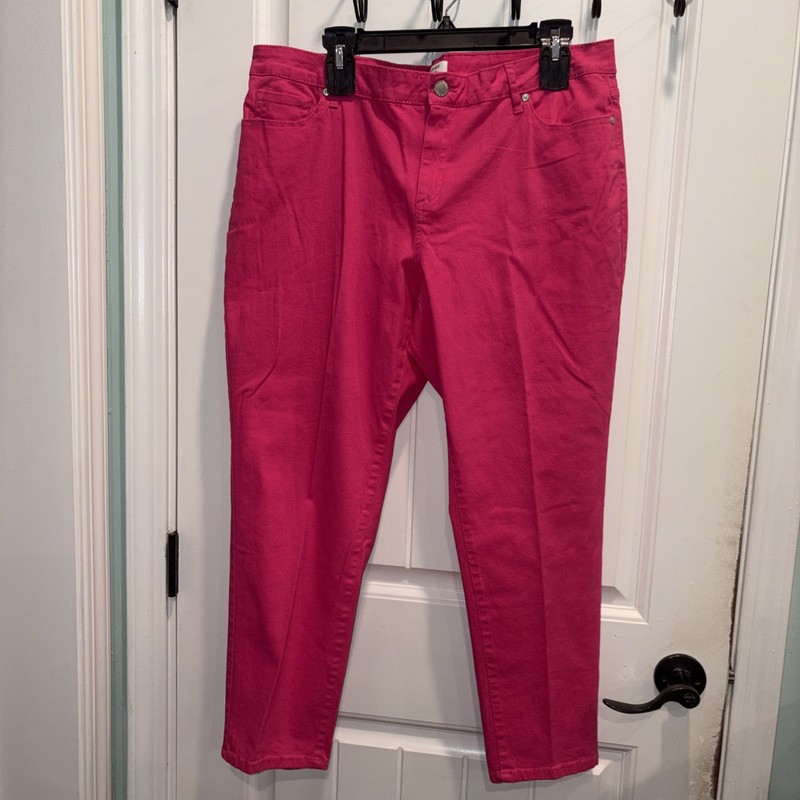 Crown & Ivy Womens High Rise Skinny Stretch 5-Pocket Solid Pink Jeans Size 16