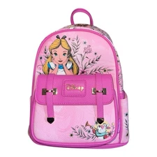 Disney Alice in Wonderland 11"" Vegan Leather Fashion Mini Backpack, Pink