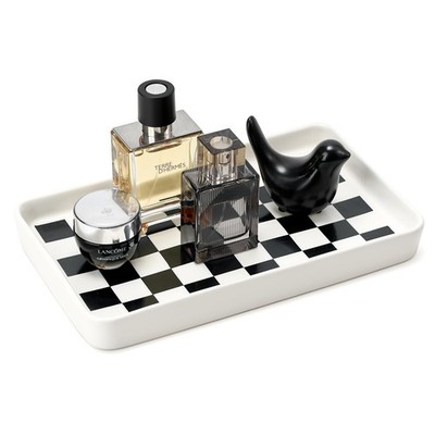 Texture Checkered Surface 10''×6''×1'' Bathroom Vanity Tray for Countertop- Cera...