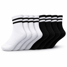 Womens Crew Socks 3 6 12 Pack Black White Stripe Cotton Trainer Sports UK