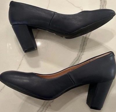 Sofft Comfort By Design Navy Pumps 10M Shoes Covered Heel Leather Upper NEW