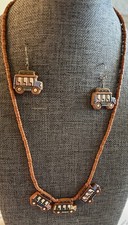 Vintage Ceramic Clay 18” Necklace and Pierced Earrings—-Cable Cars-Adorable!