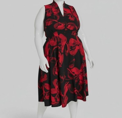Calvin Klein Women's Red Scuba Crepe Floral V-Neck A-Line Dress Plus Size  18W | eBay