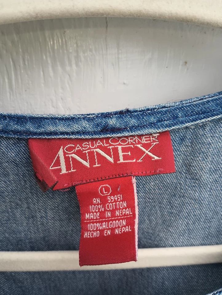 Vestido informal de mezclilla azul grande bordado anexo esquina midi cottagecore para mujer Foto 2 de 4