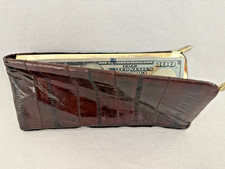 VTG. 1960 Brown Eel Skin Leather Long Slim Side Clasped Bill Wallet 7.25 x 3.25