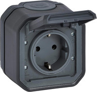 Feuchtraum Aufputz Steckdose Schuko IP44 IK07 16A 250V Anthrazit Klappdeckel