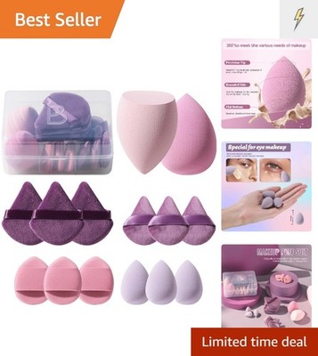 Makeup Sponge Set Triangle Puff 14 Pcs for Liquid, Cream, and Powder, Multi-c...