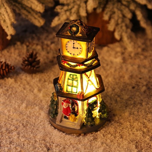 Christmas Village Decorative Resin Clock Tower with LED Lights Ornament - Picture 7 of 12
