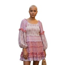 LOVESHACKFANCY Women's Ensley Floral Print Smocked Mini Dress Pink Size Medium