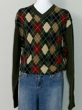 Vintage GAP 100 Shetland Wool Argyle Sweater Men's M Unisex Oversized V Neck
