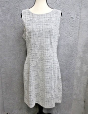 Tahari Dress Womens 12 Gray Sleeveless Sheath Textured Knit Career Office Modern
