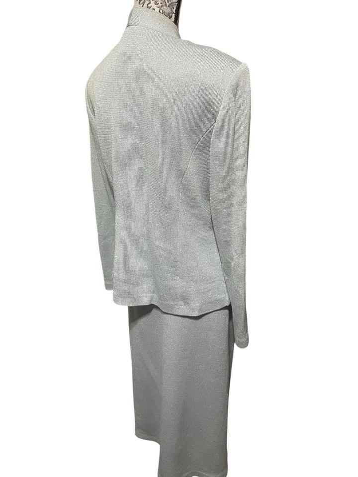 Donna Vinci Tejidos 2 piezas Azul Metálico Elastizado Tejido Falda Traje Cuentas Talla 12 Foto 4 de 4