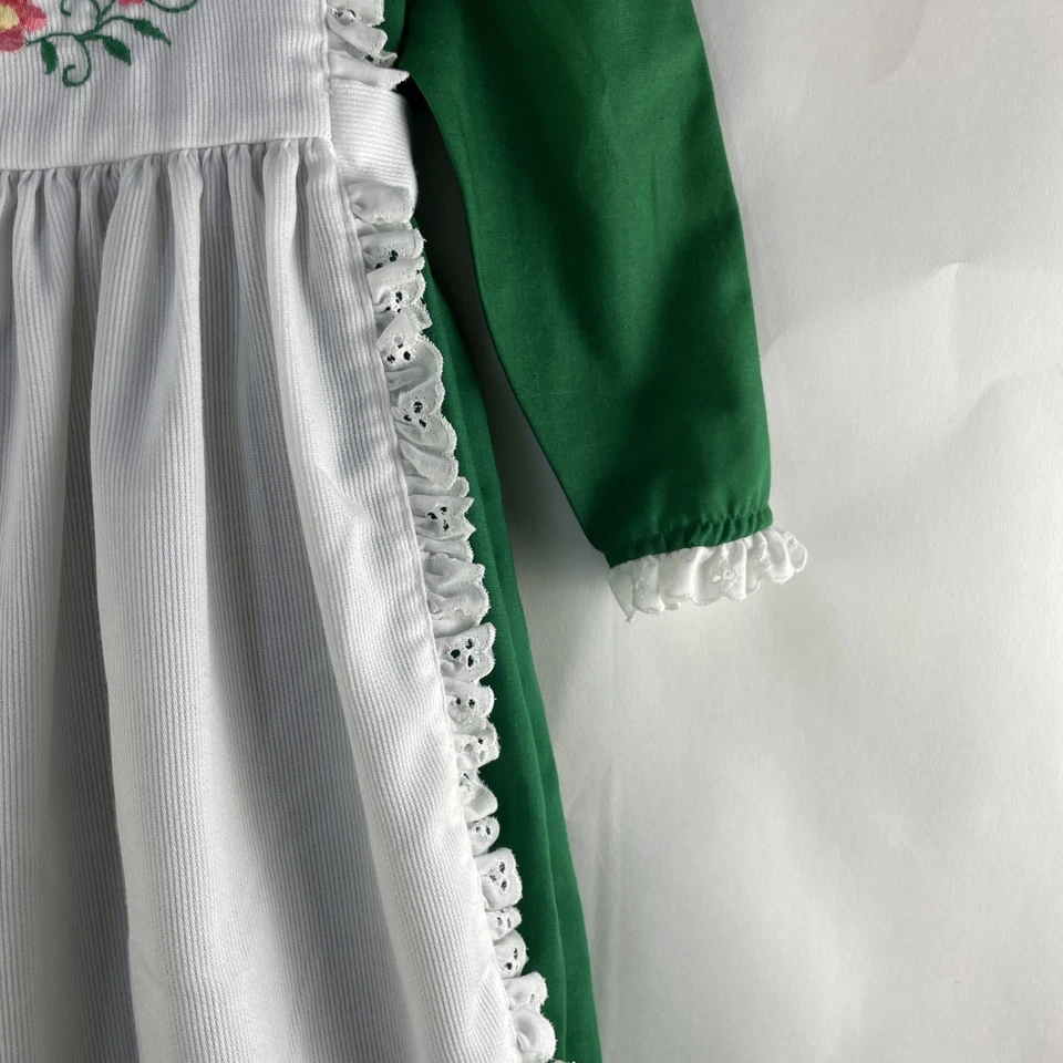 VTG Baylis Brothers Prairie Maxi Dress Girls 3T Eyelet Pinafore Green & White - Image 3 of 4