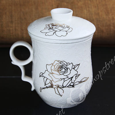 Blue Flowers Ceramic Porcelain Tea Cup Coffee Mug with lid Infuser Filter 270ml Blue Flowers Ceramic Porcelain Tea Cup Coffee Mug with lid Infuser Filter 270ml