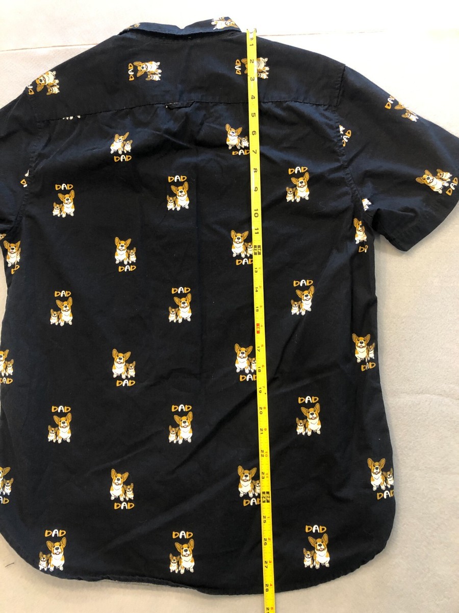 Denim Flower Shirt Men's Medium Corgi DAD Button Up Funny Casual