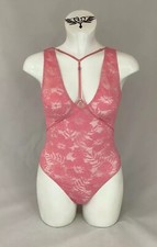 Victoria  s Secret Pink Tropical Lace Strappy Detail Bodysuit - Size S - BNWT